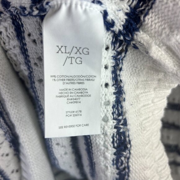 Cabi Peace Pullover Sweater 6178 Cotton crochet Blue White Stripe nautical XL - Picture 6 of 10